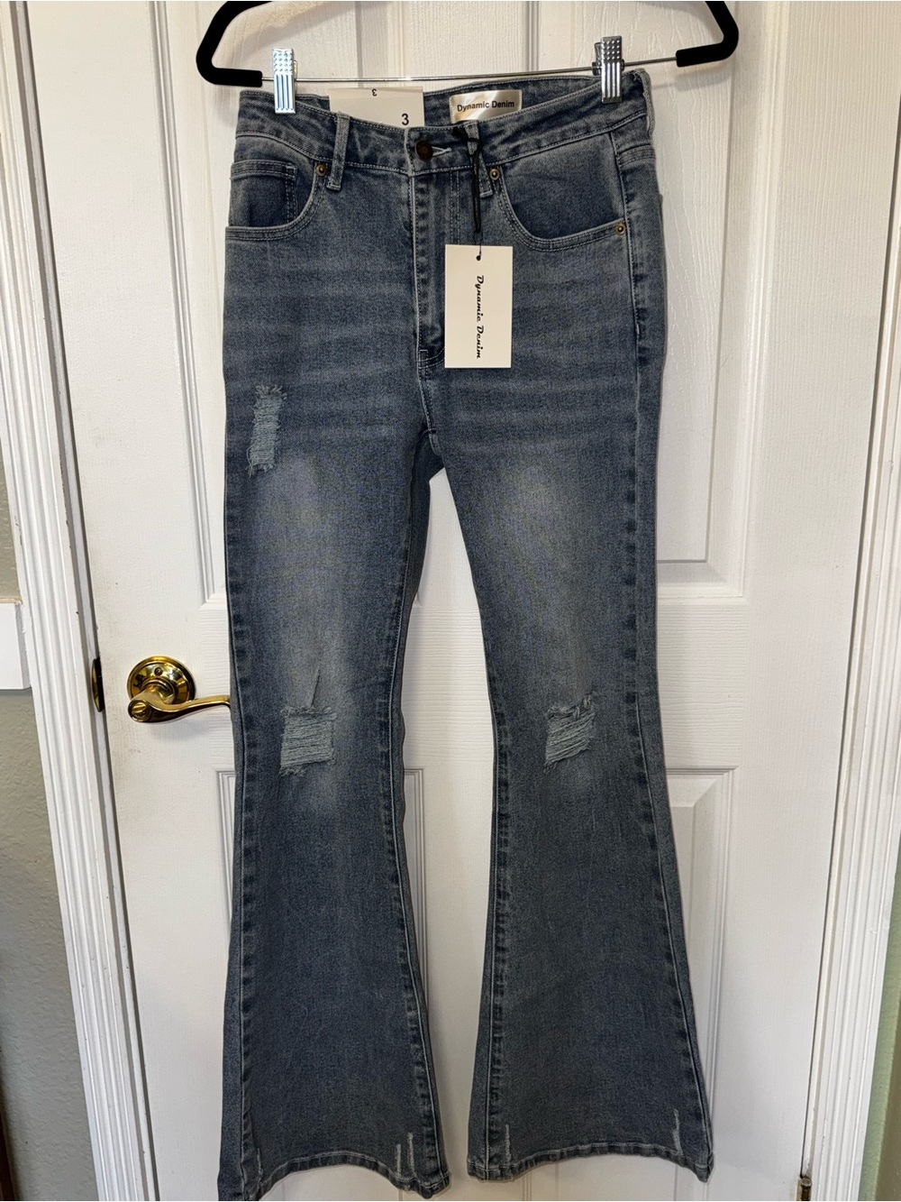 NOEND Dynamic Denim NWT Size 3 High Rise Distressed Flare Jeans Y2K Bell Bottom